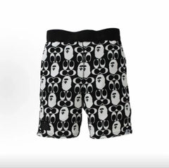 BAPE Style Monogram All-Over Print Ape Head Casual Shorts - Black/White
